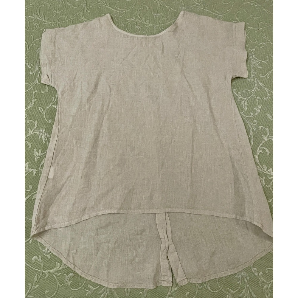 Terzo Millennio Blouse Womens S Beige Linen Button Back High Low Tunic Top Italy